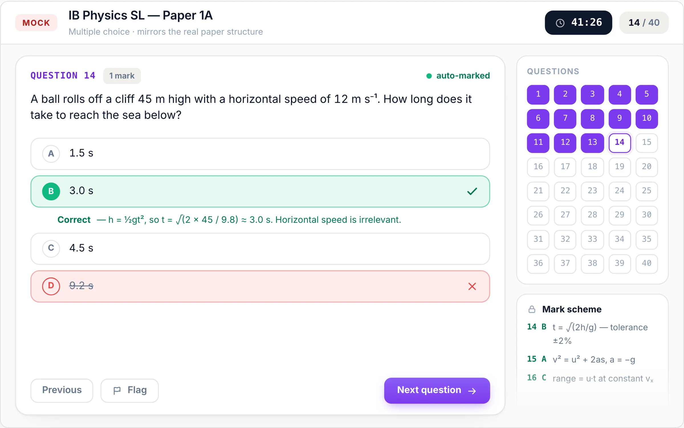 A timed physics mock, auto-marked