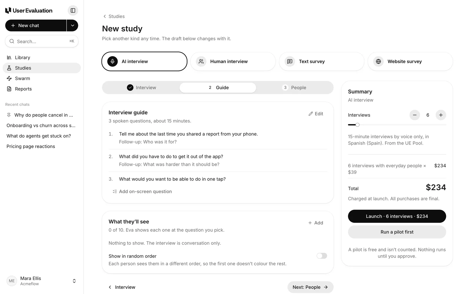A new study with its interview guide and price