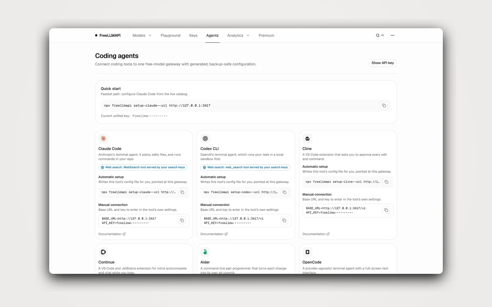 Coding agents: one command configures Claude Code, Codex CLI and more